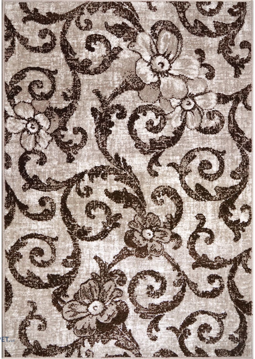 Covor modern bej maro cu model floral pentru living elegant