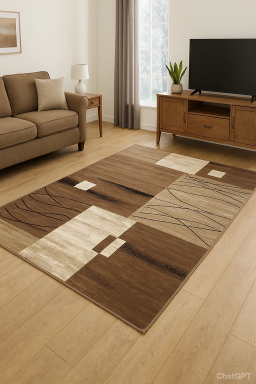 covor modern bej maro integrat in living, model Luna 1805