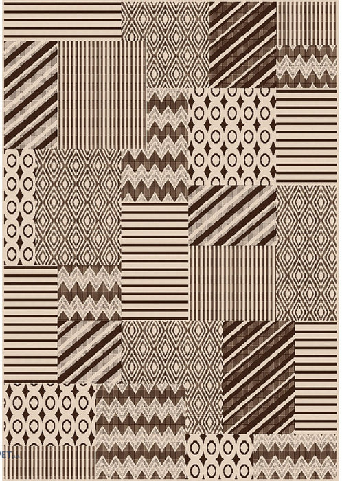 covor modern bej maro model geometric cu texturi diverse covor decorativ pentru living