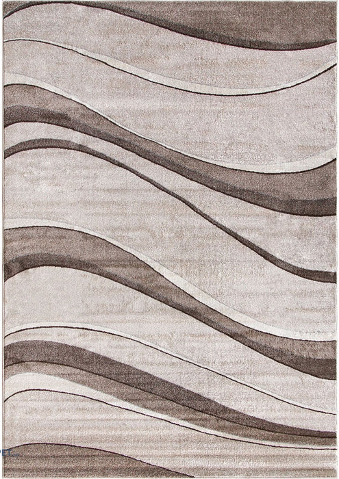 Covor modern bej maro cu model valuri abstract potrivit pentru living elegant