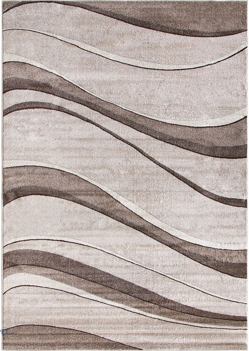 Covor modern bej maro cu model valuri abstract potrivit pentru living elegant