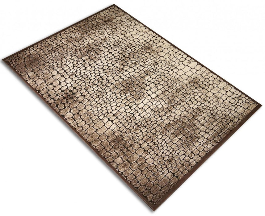 covor modern bej maro cu textura mozaic fotografiat din unghi