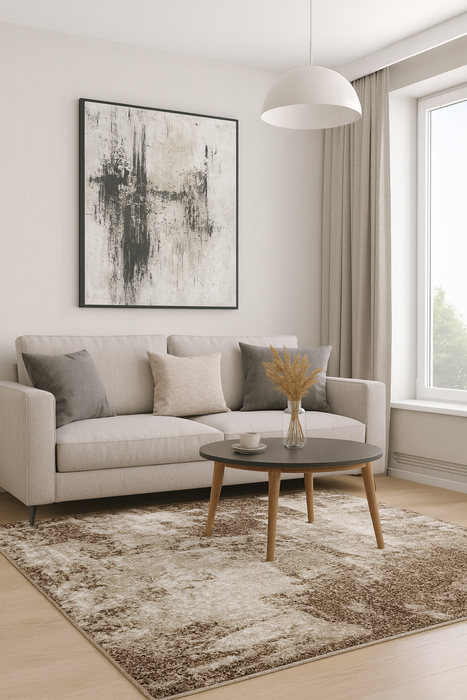 Covor modern crem bej cu design abstract pentru living elegant