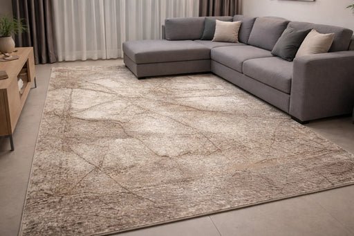 Covor modern crem bej marmorat pentru living, model abstract elegant cu aspect premium