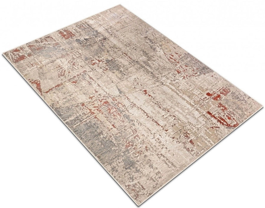 Perspectiva laterala a covorului modern crem bej, textura densa si finisaj elegant