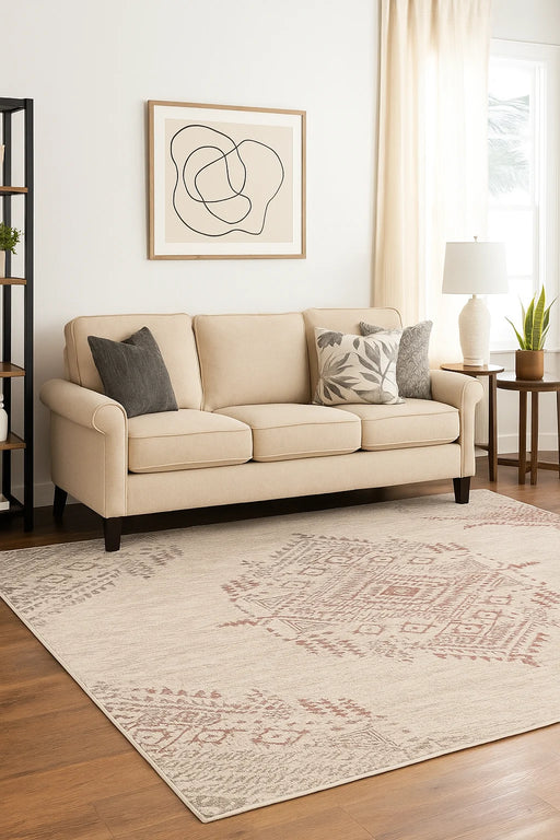 Covor modern crem în living, potrivit pentru decor minimalist și scandinav