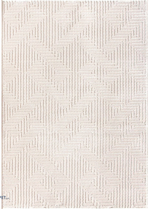 Covor modern crem pentru living, model geometric texturat, design elegant si minimalist