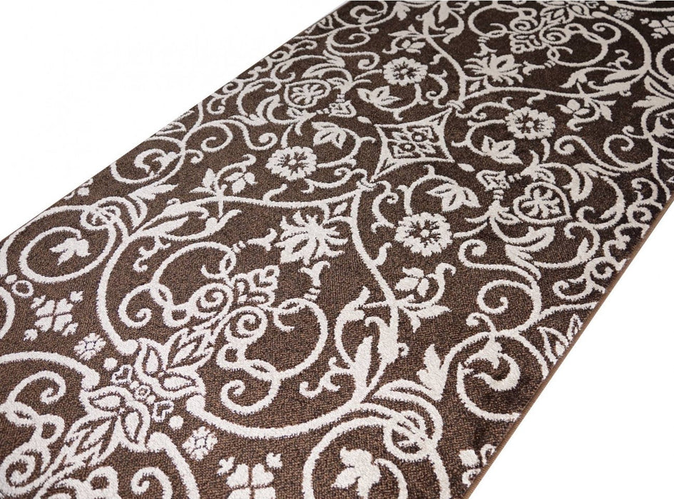 Covor modern crem maro elegant cu model ornamental pentru dormitor sau living