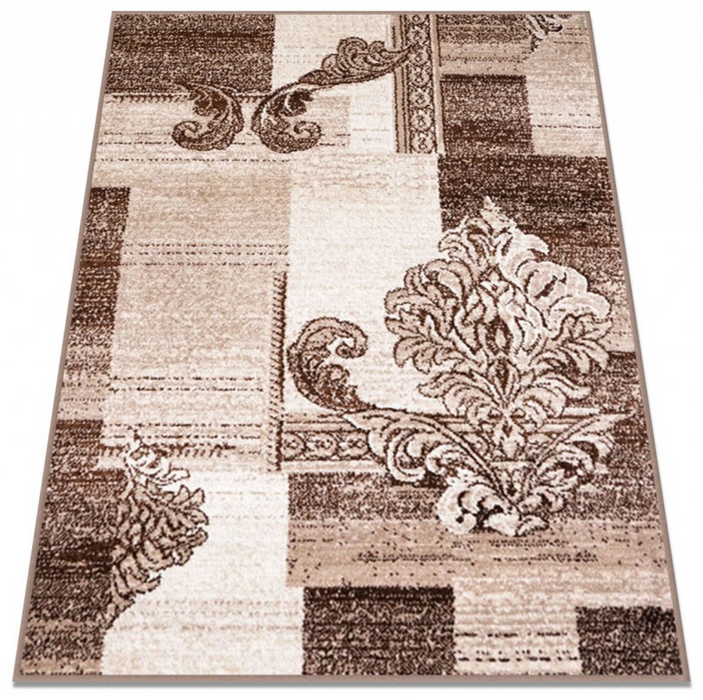 Covor modern crem maro patchwork cu model floral elegant pentru living