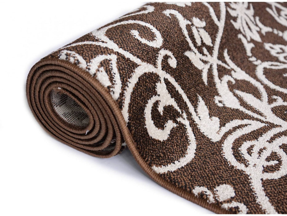 Covor modern crem maro rezistent la trafic intens usor de intretinut