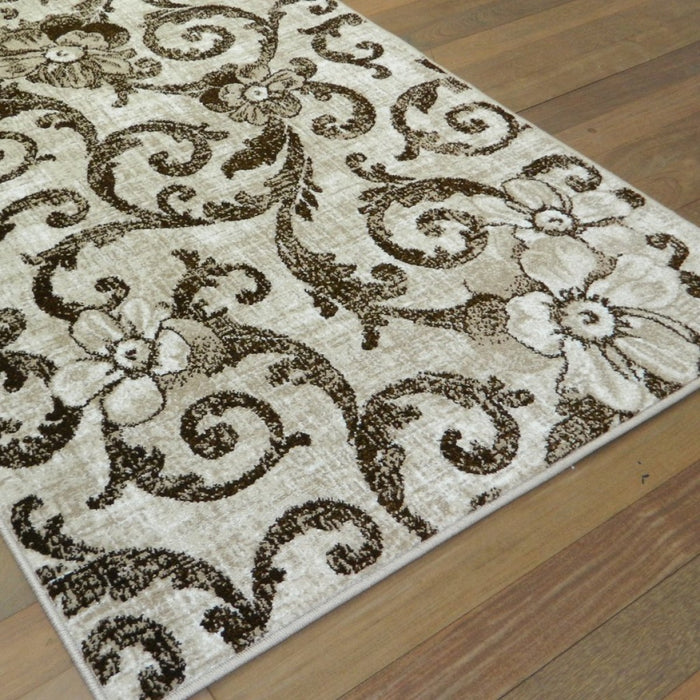 Covor modern floral bej maro pentru amenajare living