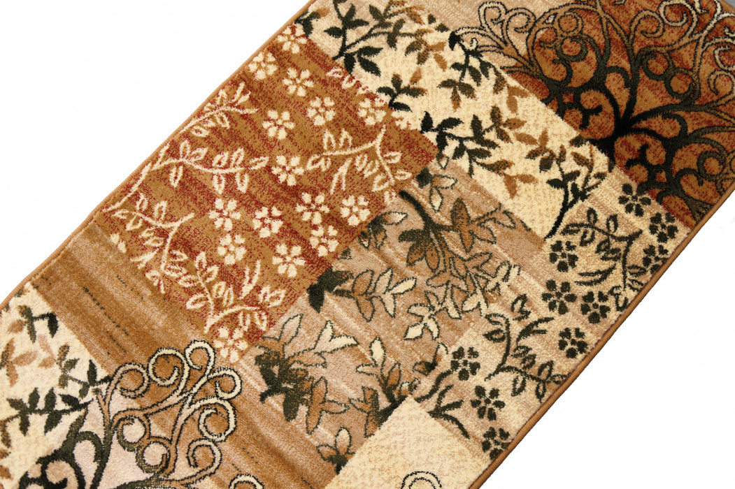 Covor modern floral bej, vedere oblică