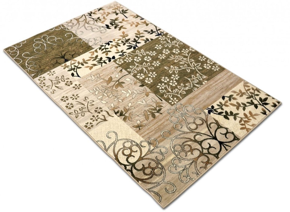 Covor modern floral, culori crem