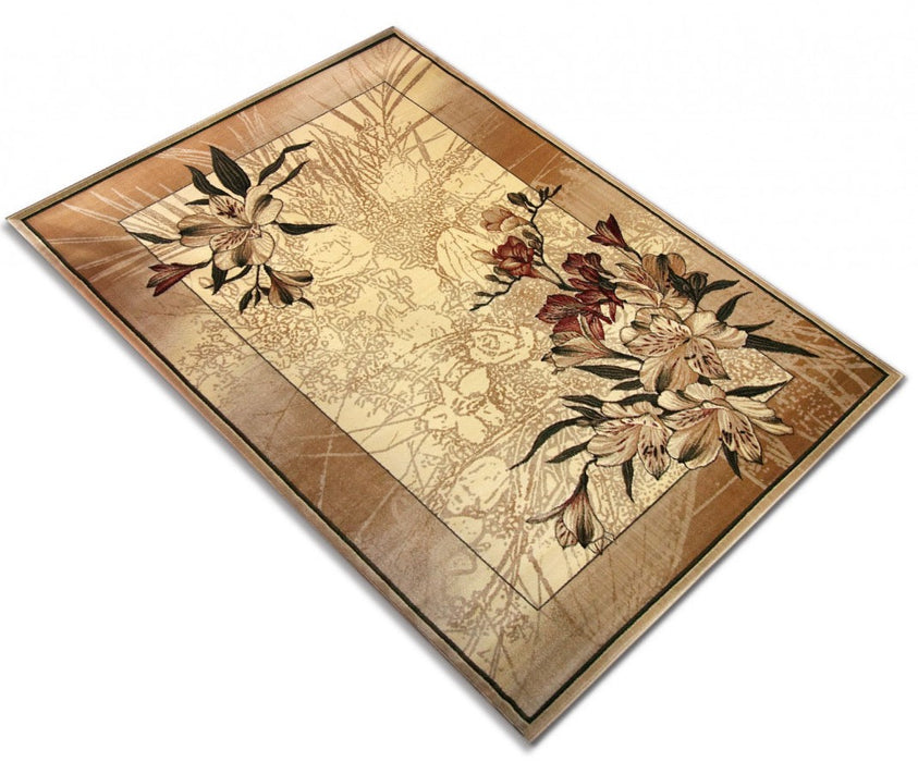 covor modern floral crem bej vazut din unghi