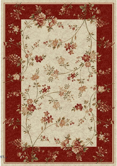 covor modern floral crem cu bordura grena vedere de sus