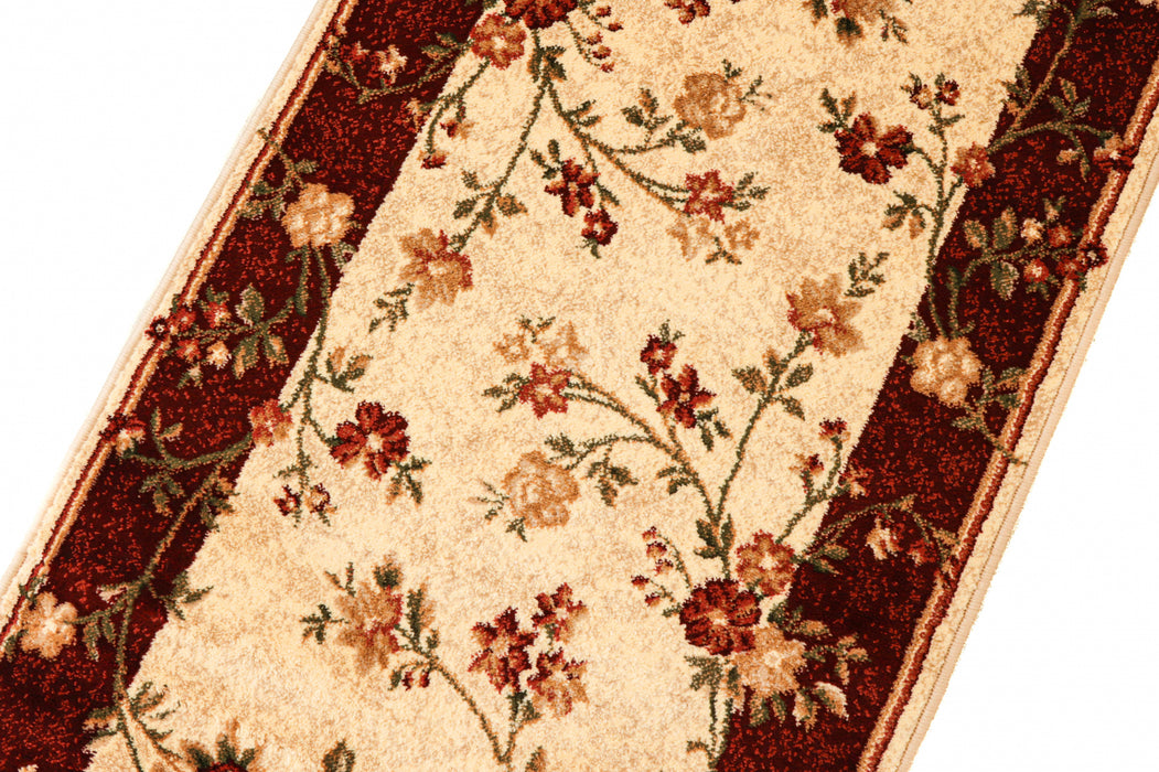 covor modern floral crem cu grena forma dreptunghiulara