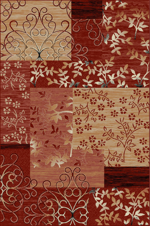 Covor modern floral grena, ideal pentru living și dormitor