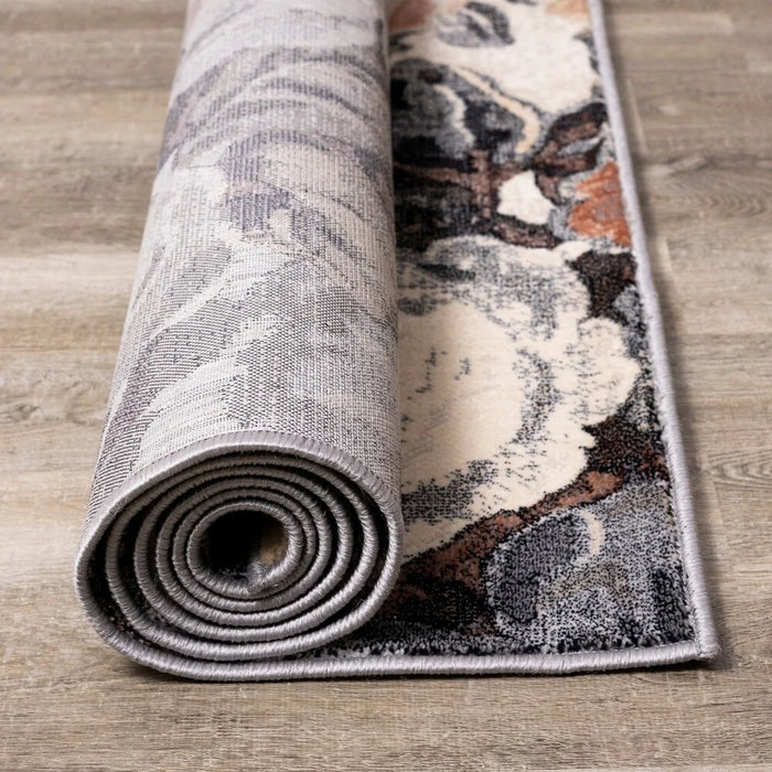 Covor modern floral rulat, material dens si rezistent, potrivit pentru utilizare zilnica