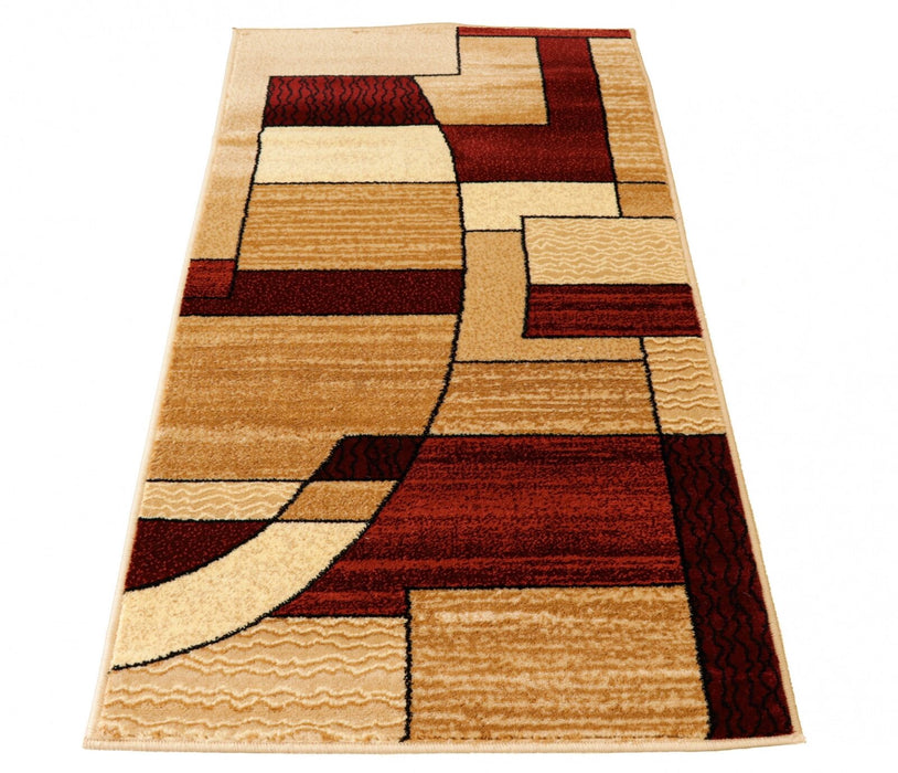 Covor modern geometric bej grena, formă dreptunghiulară