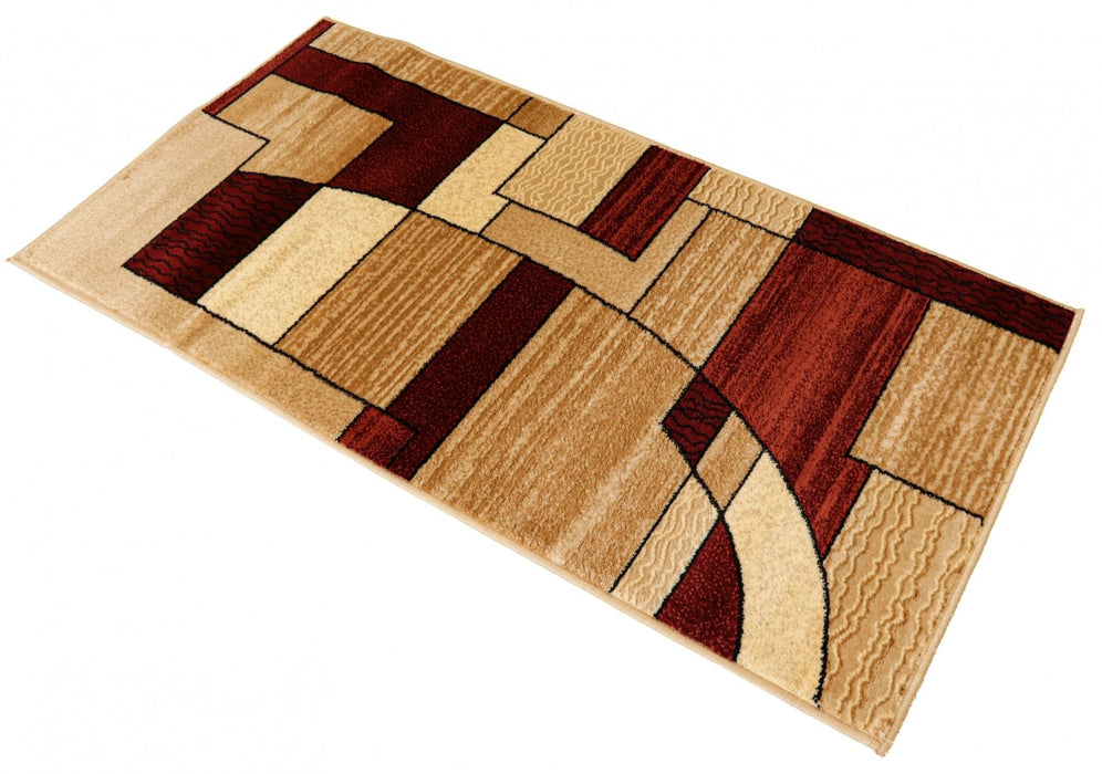 Covor modern geometric bej grena, vedere în perspectivă