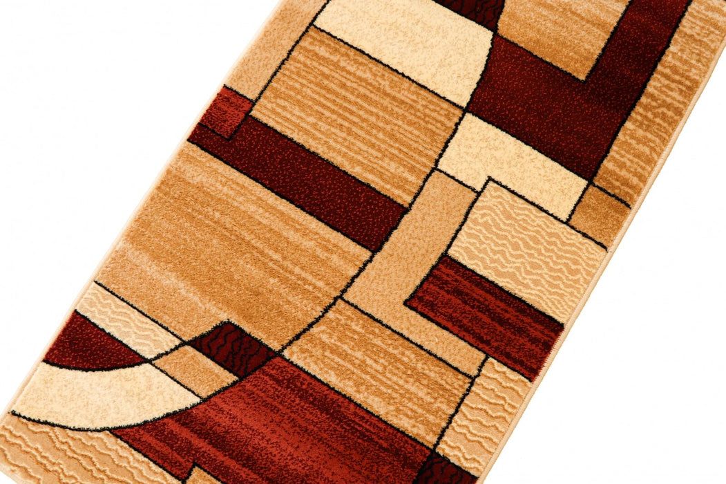 Covor modern geometric bej grena, vedere oblică