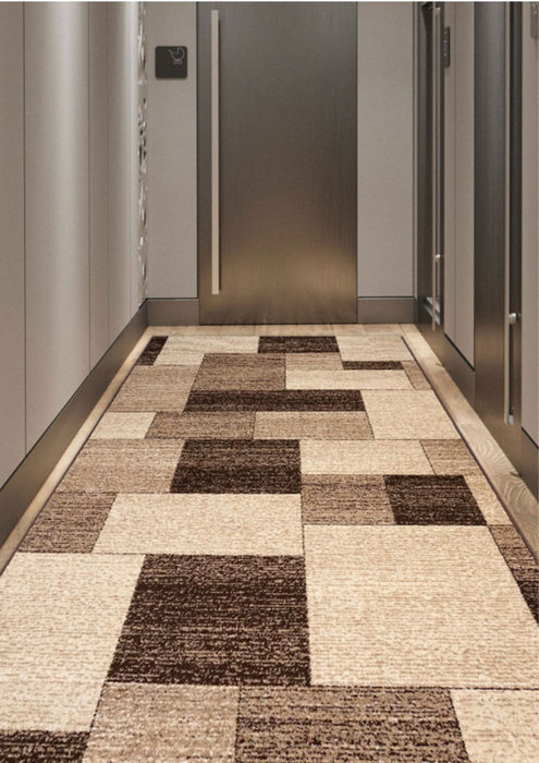 Covor modern geometric bej maro pentru living sau coridor