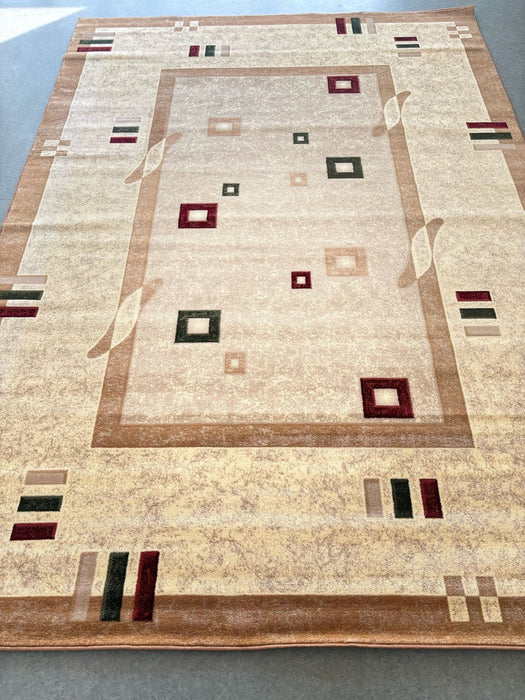 Covor modern geometric crem bej, potrivit pentru living sau dormitor