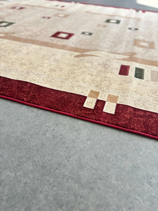 Colt covor modern geometric crem grena cu finisaj atent