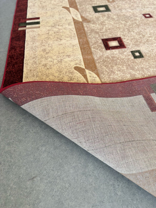 Textura covor modern geometric crem grena, fibre placute la atingere