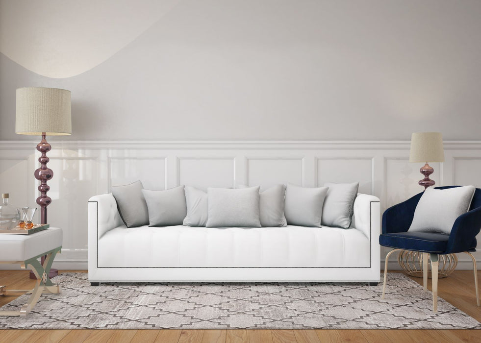 Covor modern geometric crem maro integrat într-un decor modern de interior