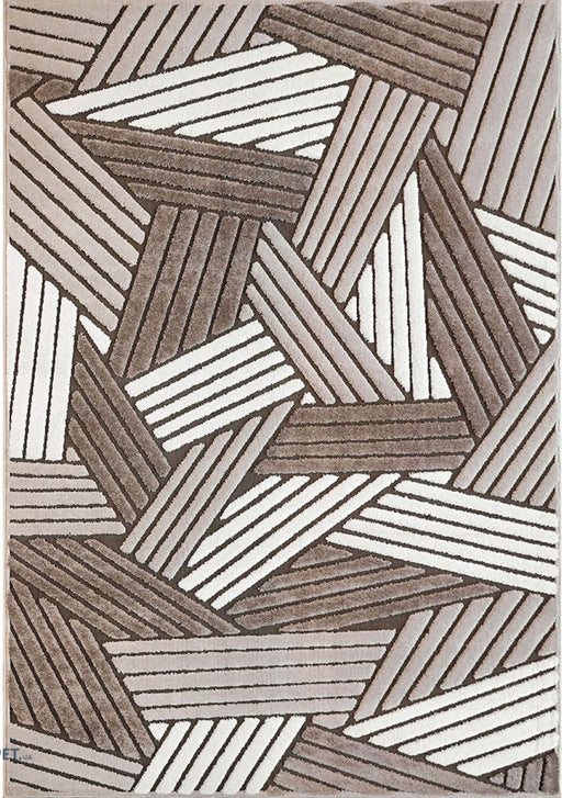 Covor modern geometric crem maro, ideal pentru living și dormitor