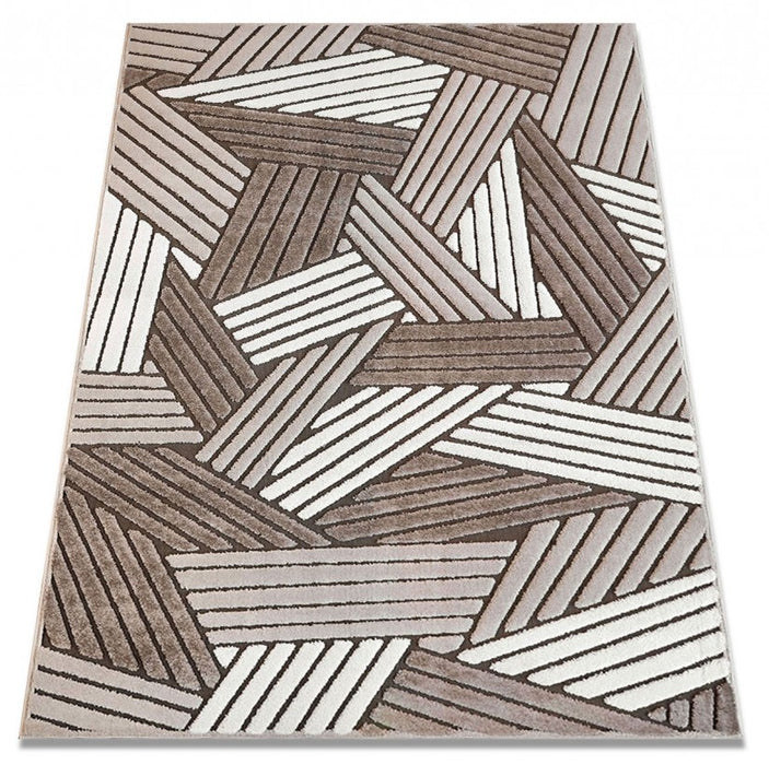 Covor modern geometric crem maro, vedere în perspectivă