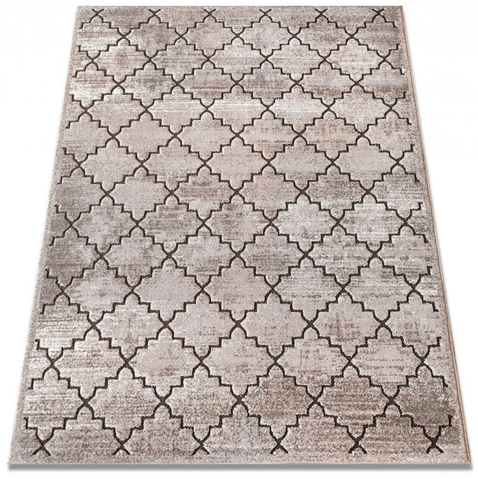 Covor modern geometric crem maro, vedere în perspectivă