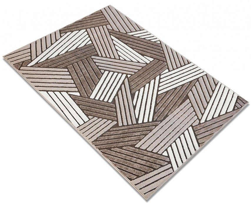 Covor modern geometric crem maro, design contemporan