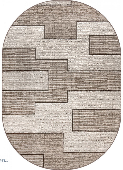 Covor modern geometric oval crem maro, ideal pentru living și dormitor