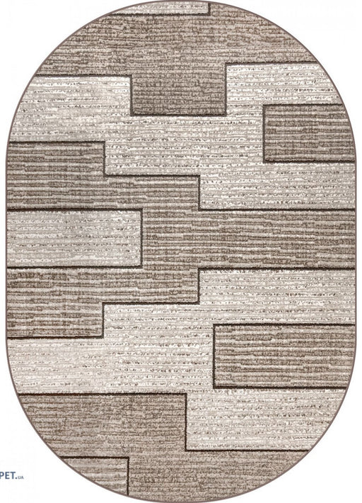 Covor modern geometric oval crem maro, ideal pentru living și dormitor