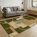 Covor modern geometric verde in living, potrivit pentru decor contemporan