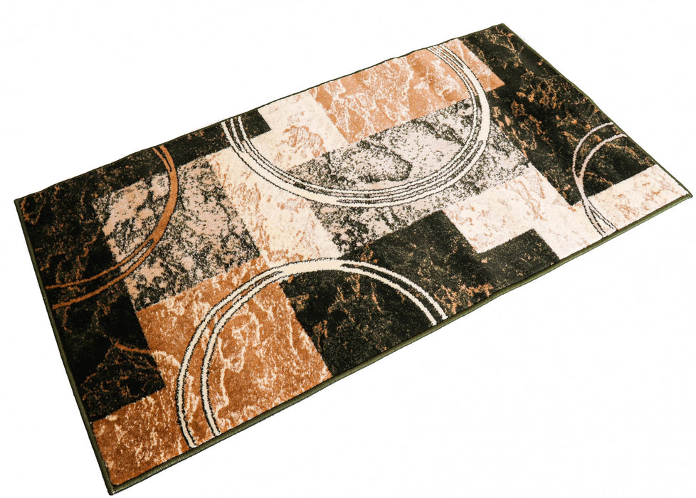 Covor modern geometric verde, vedere de sus cu pattern geometric