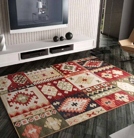 Covor modern grena in living, potrivit pentru un interior luminos
