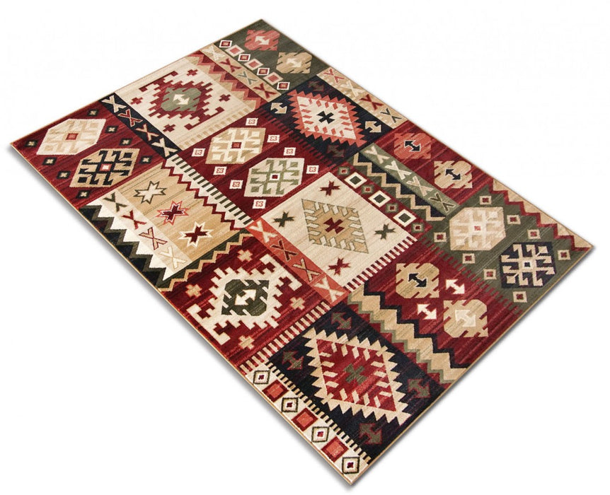 Covor modern grena, vedere din unghi cu detalii de design