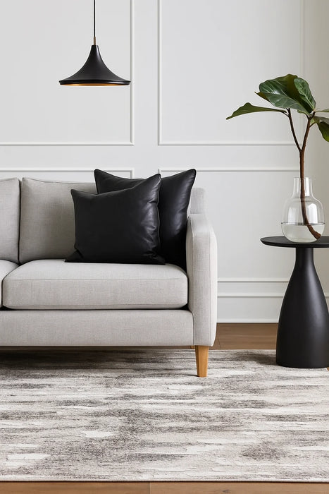 covor modern gri bej integrat in living minimalist