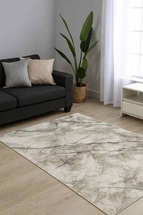 covor modern gri bej asezat in living luminos