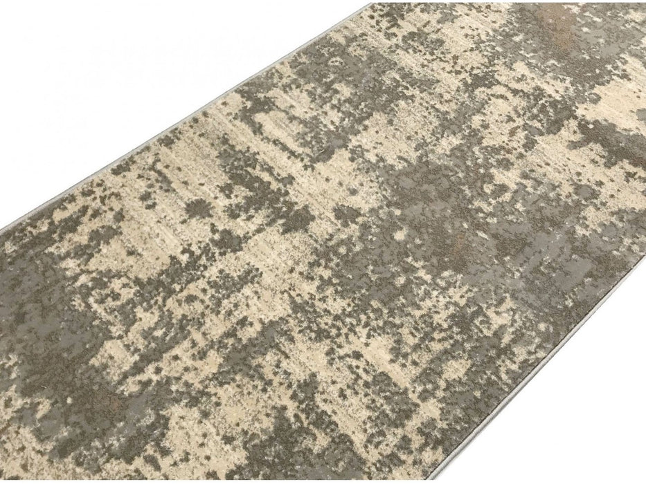 Perspectiva laterala a covorului modern gri bej, design abstract si aspect premium