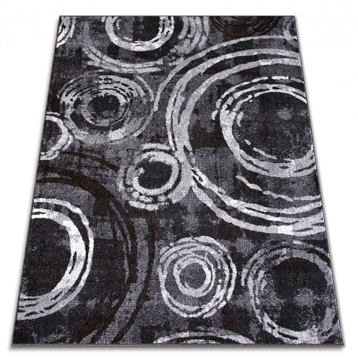 Covor modern gri cu model abstract si cercuri potrivit pentru living dormitor sau birou