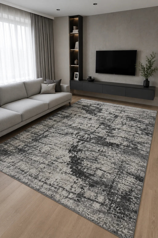 Covor modern gri pentru living elegant, model abstract potrivit pentru amenajari contemporane
