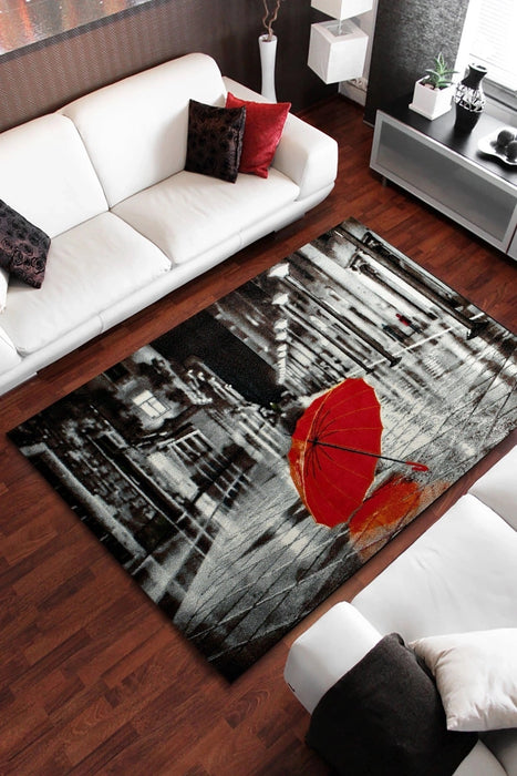 Covor modern pentru living cu umbrelă roșie și design contemporan premium