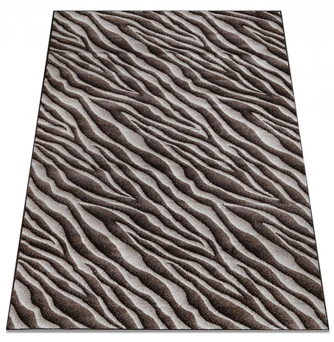 Covor modern maro bej cu design abstract si valuri potrivit pentru decor interior modern