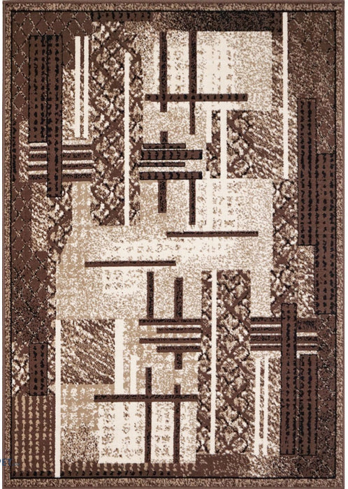 covor modern maro bej cu model geometric vedere completa