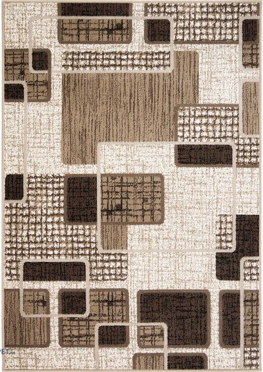 Covor modern maro bej cu model geometric, ideal pentru living