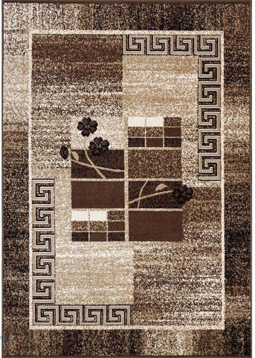 covor modern maro cu chenar geometric vedere completa
